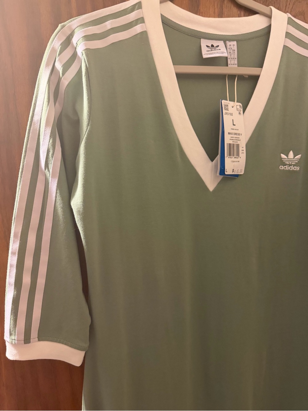 adidas Men’s Sage Green V-Neck Polo with White Three Stripes
